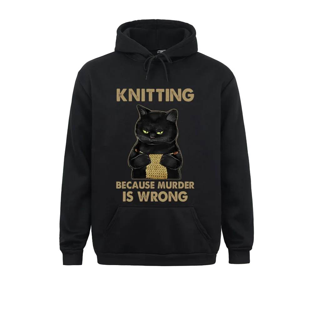 

Warm Funny Cat Knits Knitting Because Murder Is Wrong Long Sleeve Winter Sweatshirts Men's Hoodies Long Sleeve Hoods Autumn