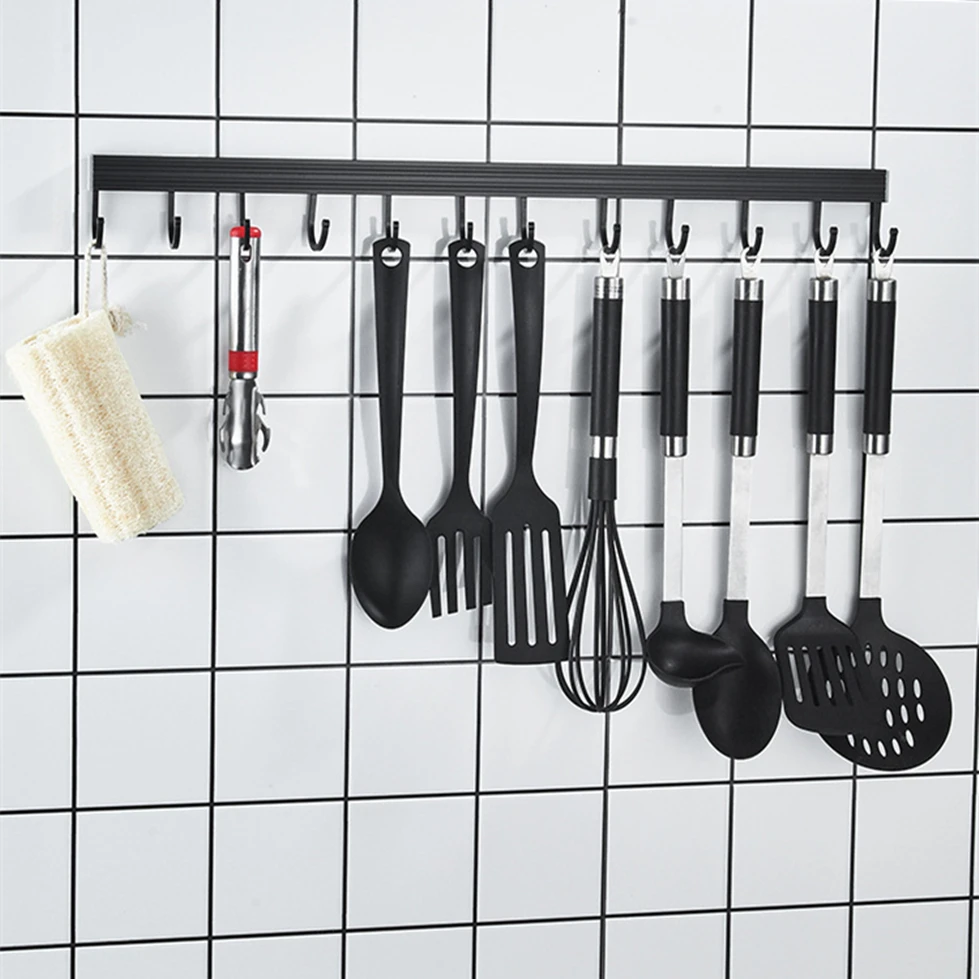 Матовый черный держатель для буфета и инструментов настенный с крючками