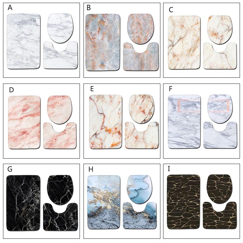 3pcs home bathroom decoration products marble toilet three piece set floor mat door mat bathroom carpet free global shipping