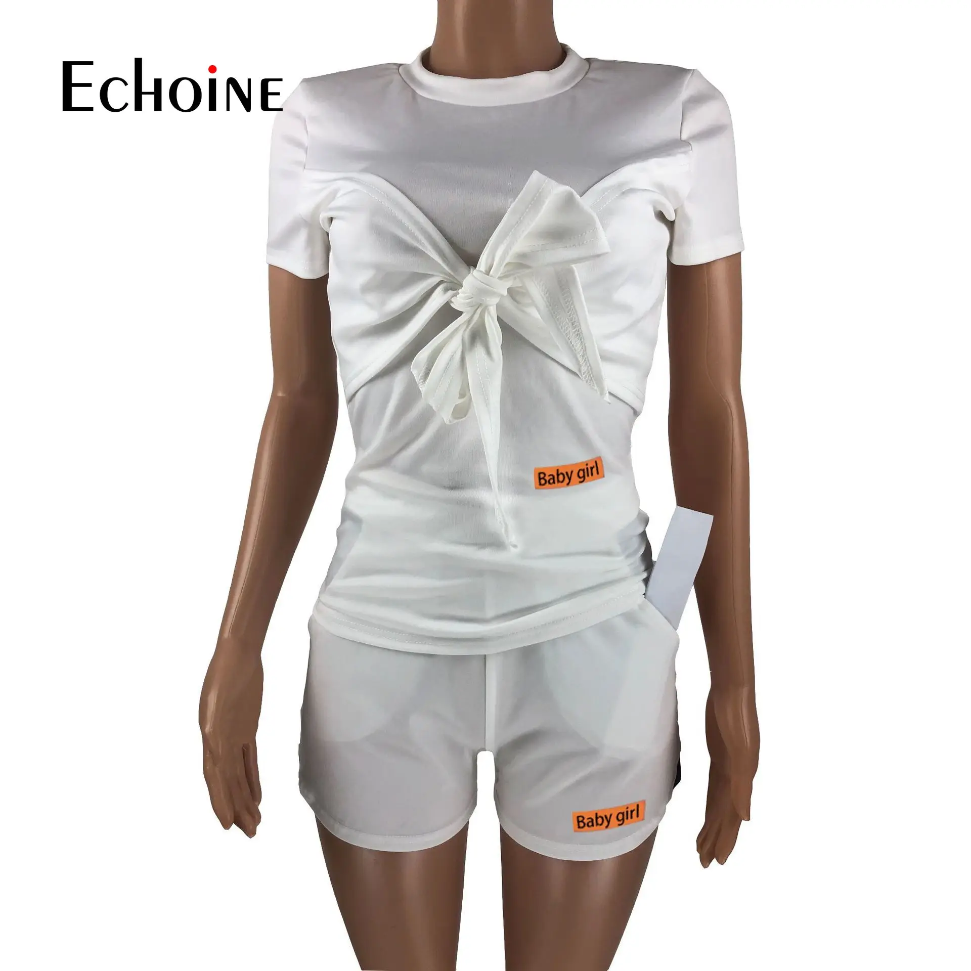 

Echoine Women letter Butterfly Festival Two Piece Set t-shirt Top and Biker Shorts Active Tracksuit Summer Sexy Casual Outfits