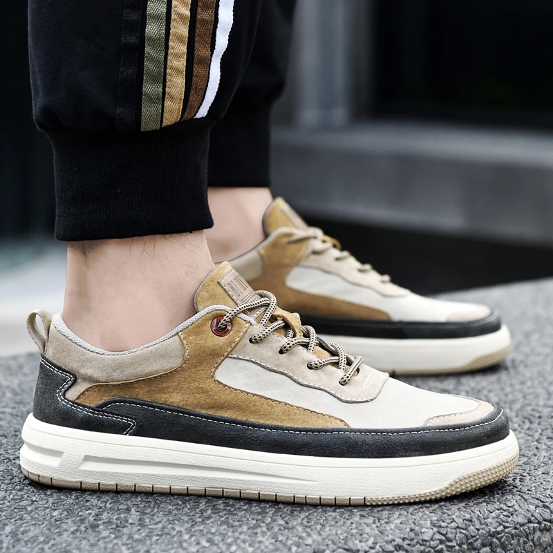 

Кроссовки мужские из натуральной кожи, дышащие удобные, повседневная обувь на плоской подошве, роскошные брендовые, ручная работа, 2021