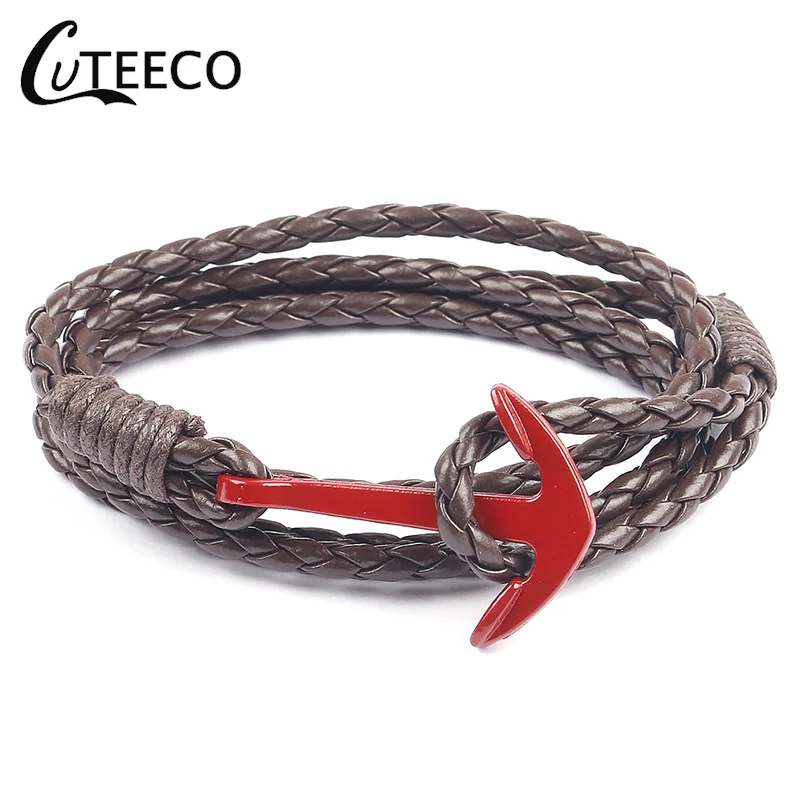 Браслет CUTEECO с якорем для мужчин и женщин многослойный из искусственной кожи