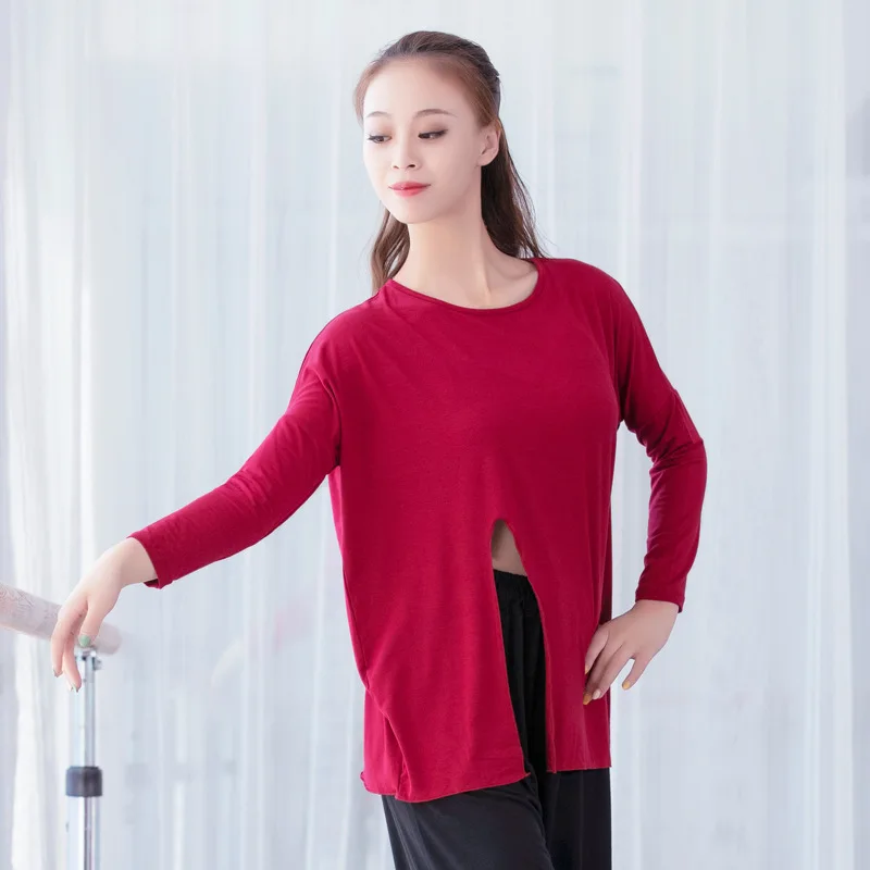 Однотонная пикантная рубашка с длинным рукавом для йоги топ современных танцев