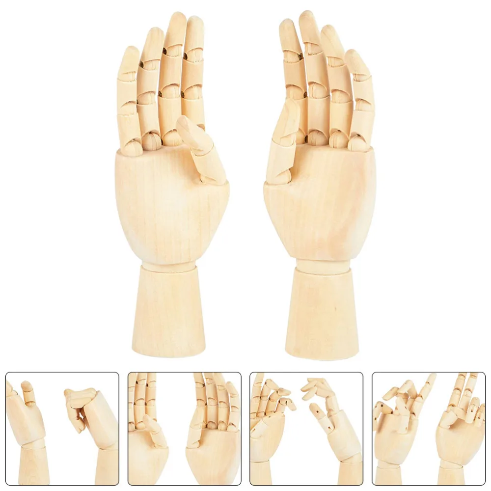 

2pcs Wooden Joints Left and Right Hand Models Comic Sketch Props Desktop Decor