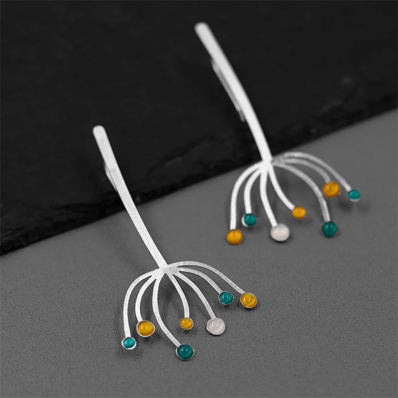 INATURE 925 пробы серебряные серьги из эпоксидной смолы с одуванчиком для женщин