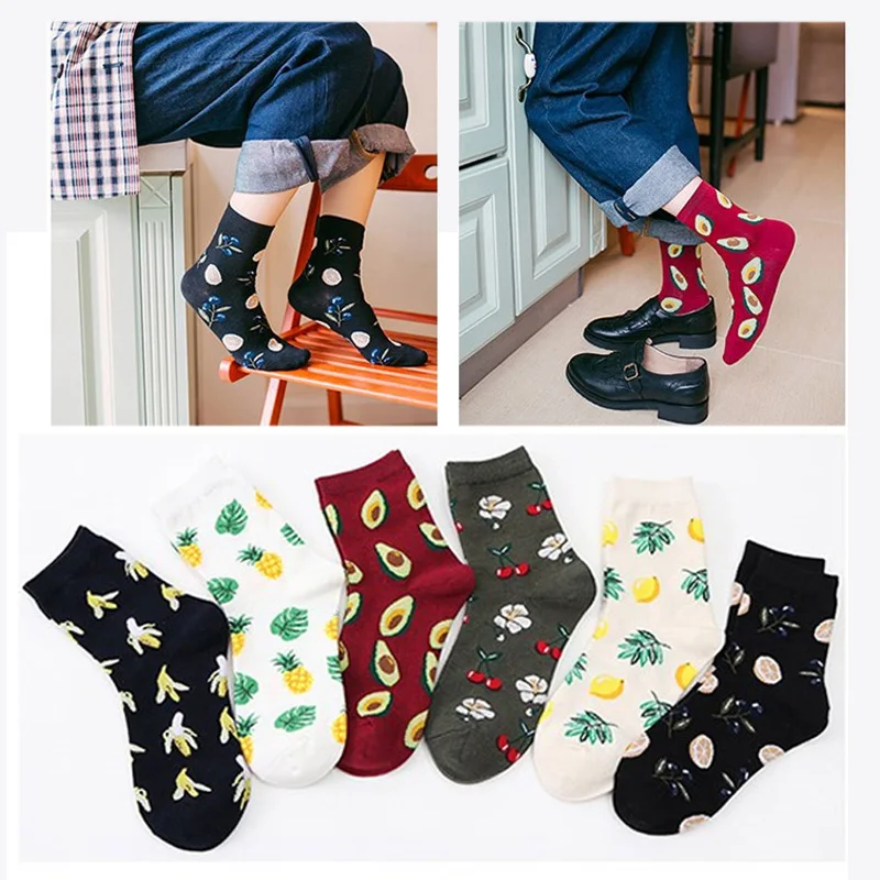 

Fashion Comfortable Pure Cotton Socks Men Women Unisex Cartoon Fruit Creative Print Pattern Breathable Soft Elastic Short Socks