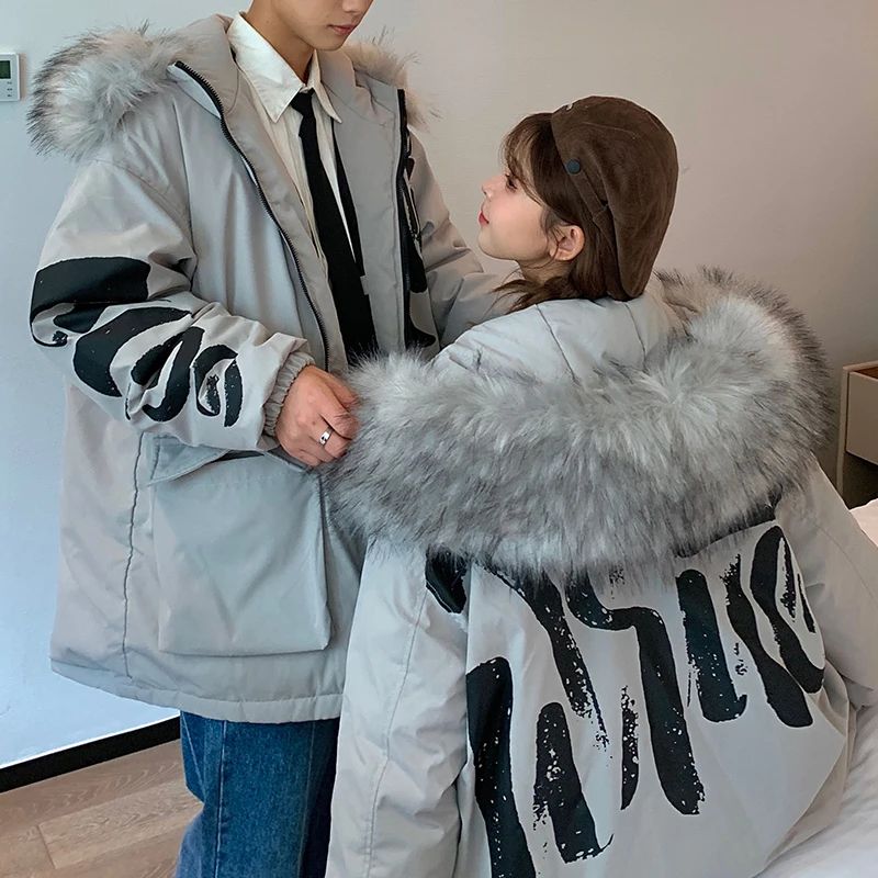 2021 winter jacket men 90% white duck down jacket Faux fur collar Warm Hooded Thick High Quality Overcoat Casual Printed Parka