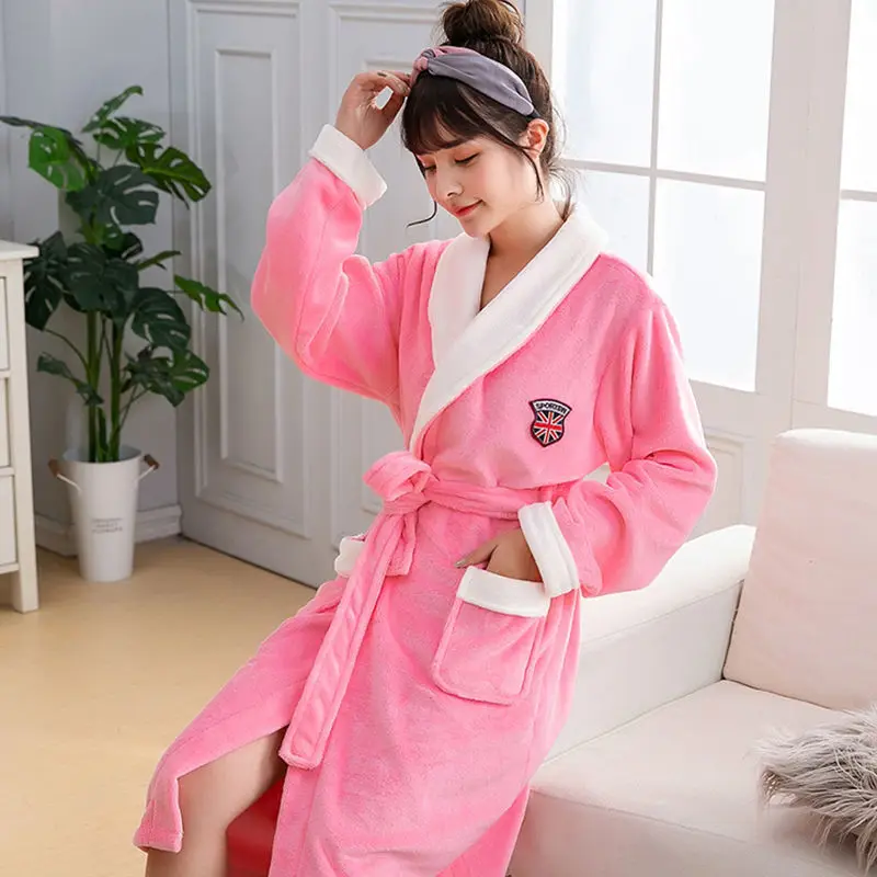Couple Facecloth New Robe Autumn and Winter Bathrobe Bathrobe Female Warm Indoor Loungewear Men and Women Coral Velvet Pajamas