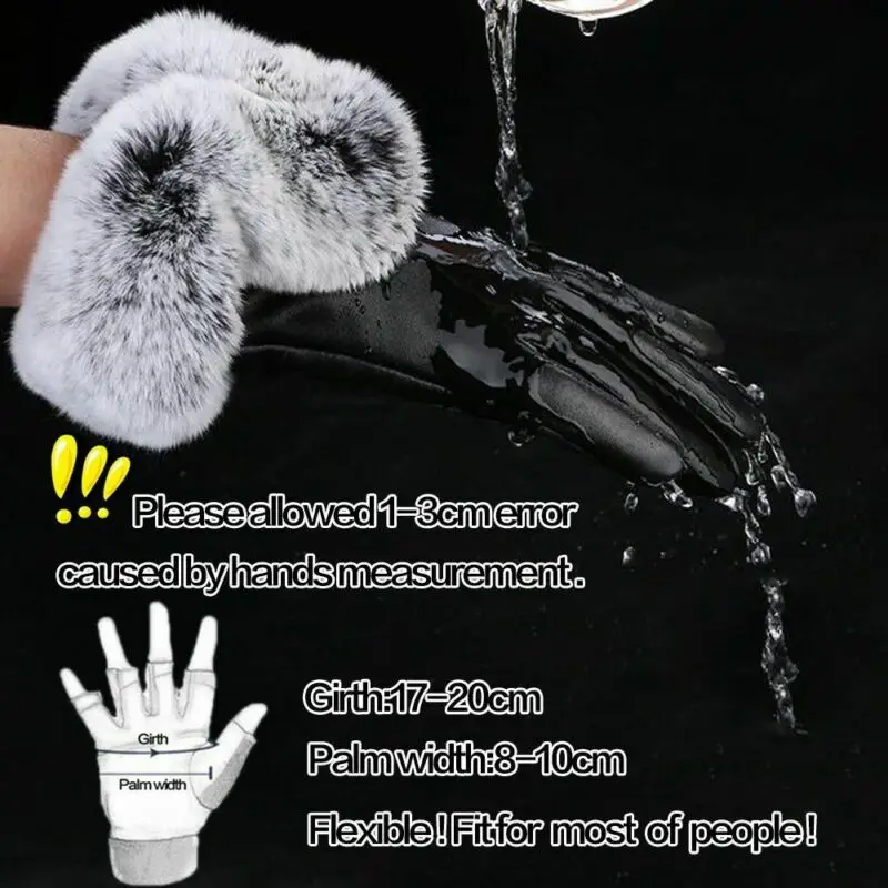 

Fashion Ladis Women Gloves Luxury Quality Soft Black Touch Screen Leather Autumn Winter Driving Warm Rabbit Fur Mittens