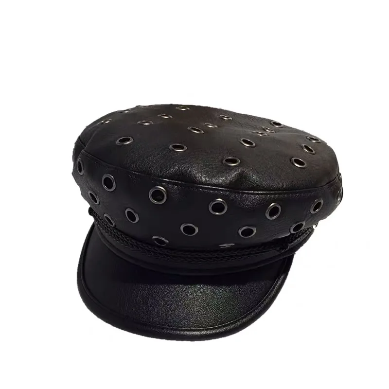 

New Warm Leather PU Flat Top Winter Hats For Women European American Punk Style Visor Cap Girls Beret Newsboy Hat Gorras Mujer