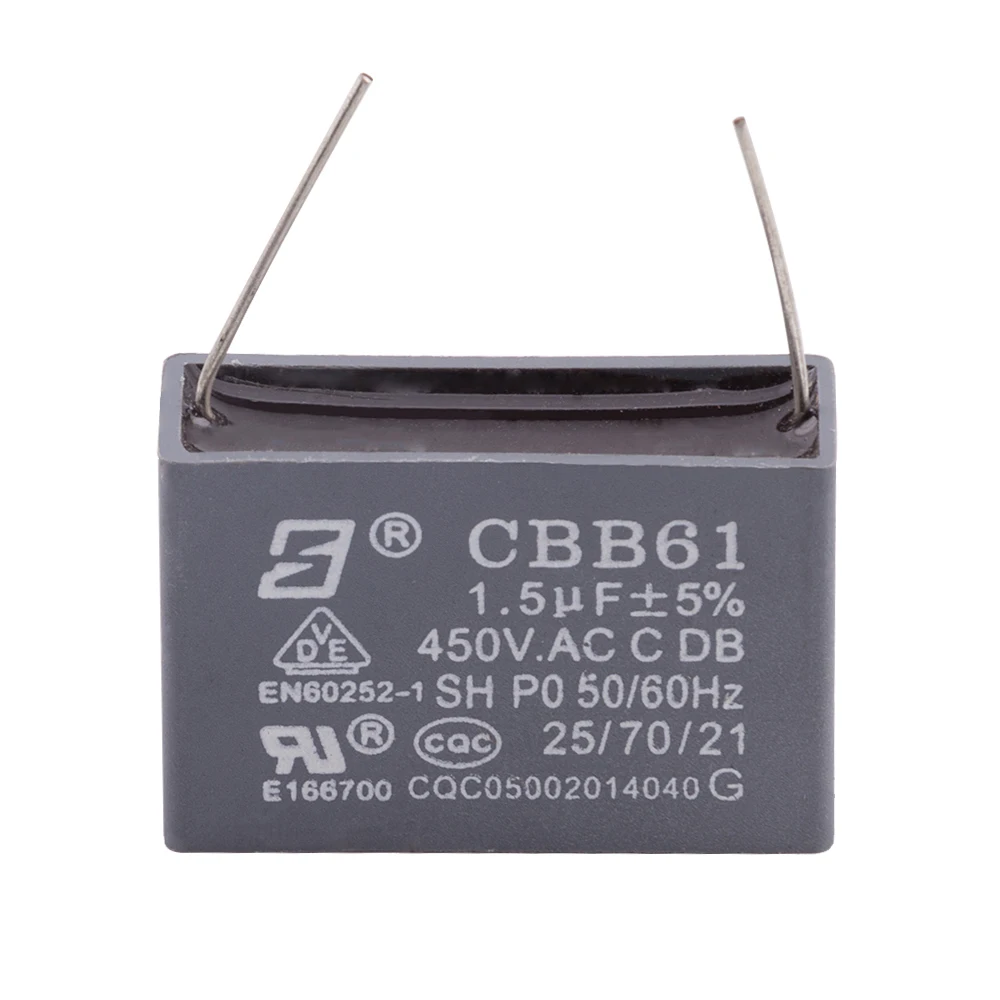 CBB61 DR2 1 5 мкФ конденсатор электрического вентилятора с двумя проводами 450V