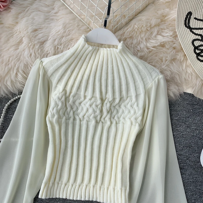 ALPHALMODA осень-зима модный свитер со жгутами фонарь длинный рукав шифон пэчворк повседневные женские пуловеры вязаный джемпер