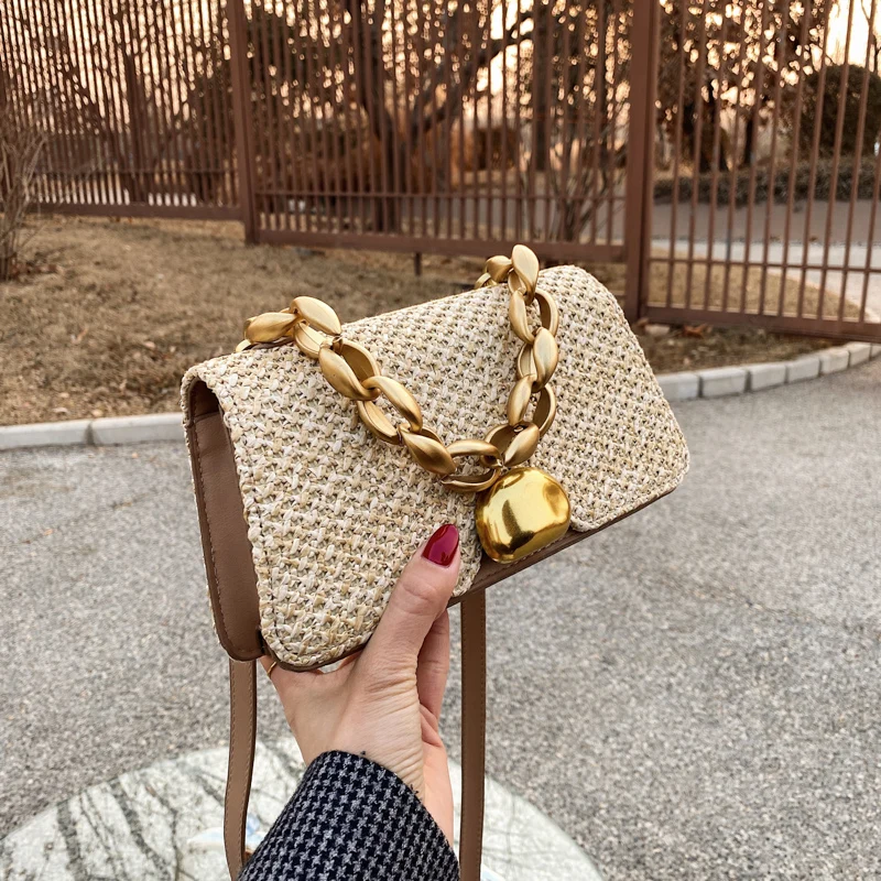 

Summer Handmade Bags for Women Beach Weaving Ladies Straw Bag Wrapped Beach Bag 2021 Square Shaped Top Handle Handbags Totes