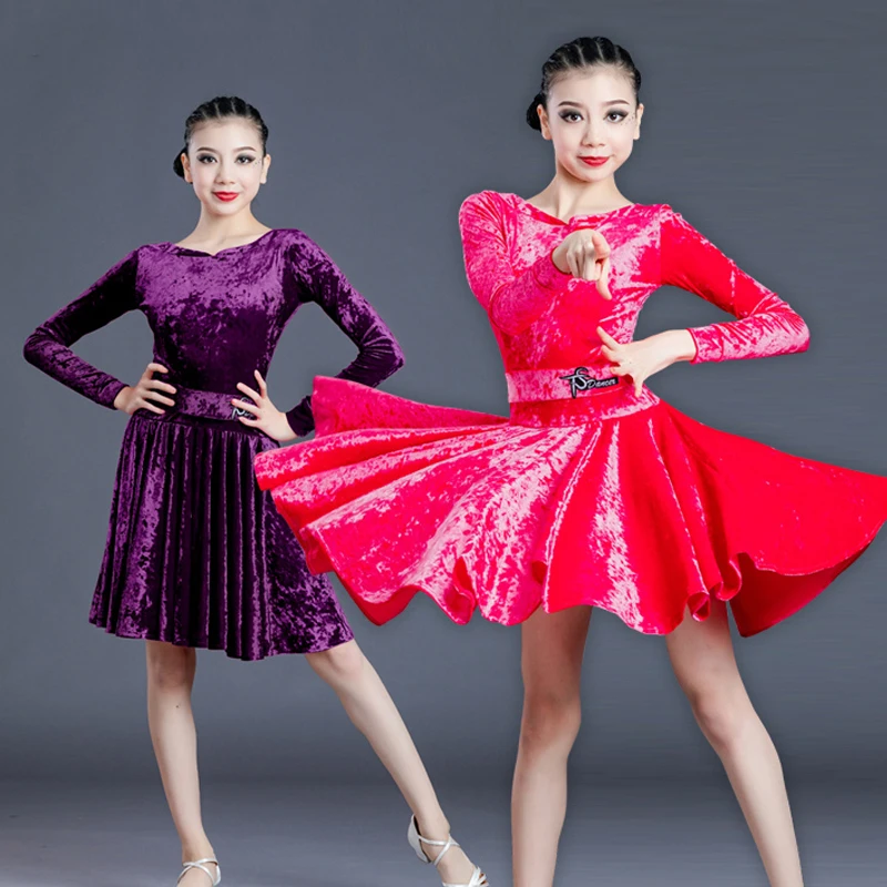 

Детское платье с помпонами для латиноамериканских танцев, новое платье для латиноамериканских танцев, бархатная юбка с бриллиантами, детск...