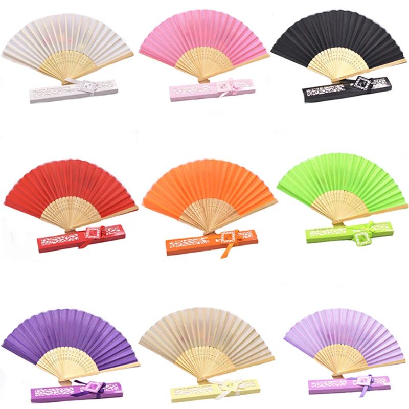 100 шт. роскошный Шелковый Ручной Веер в элегантной подарочной коробке с лазерной