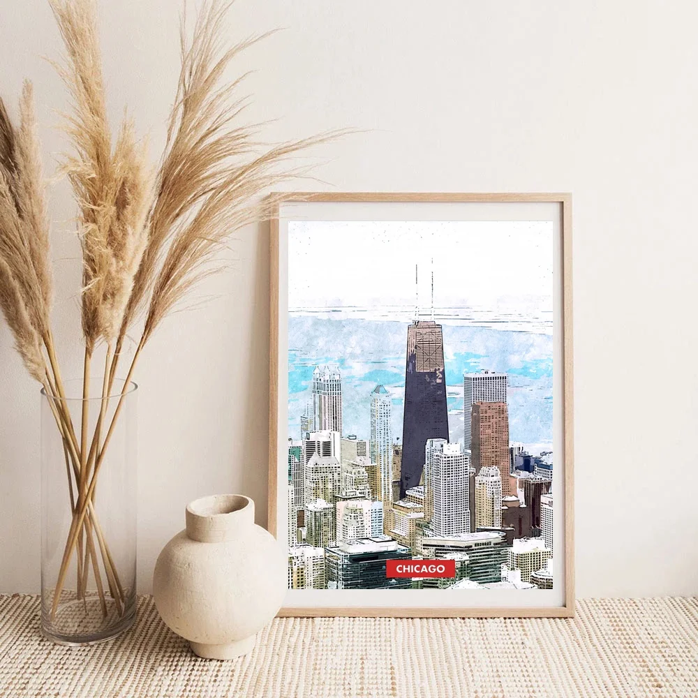 

США Чикаго город скилин масляная живопись стиль абстрактное искусство Город путешествия карта Плакат