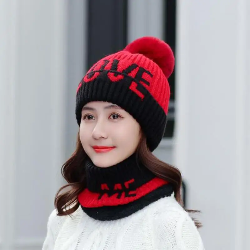 Зимняя женская шапка и шарф SUOGRY теплые вязаные шапки с надписью Love для девочек