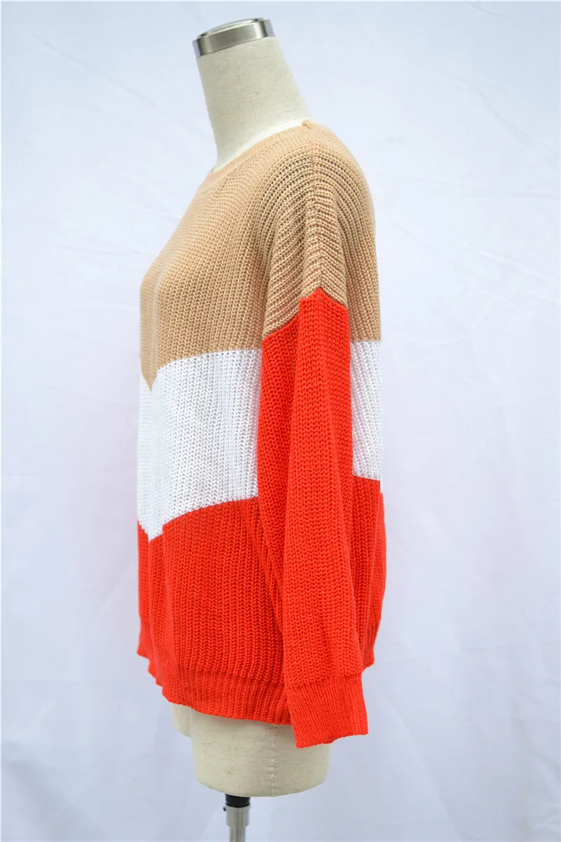 

Fashion Women Long Sleeve Sweater Color Block Top Stylish Loose Top Casual Loose Knitwear For Ladies Female Streetwear