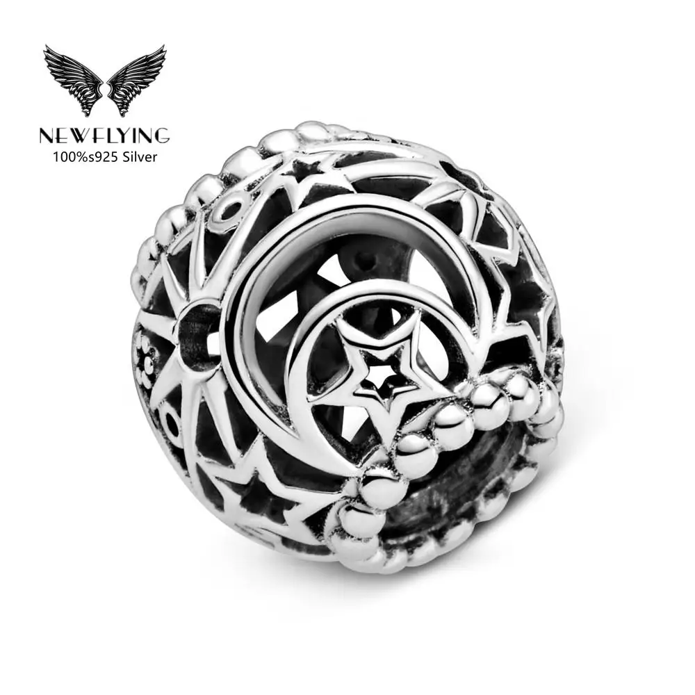 

925 Sterling Silver Moment The Openwork Sun Stars & Moon Charm Jewelry Making Charms Fit Bracelets