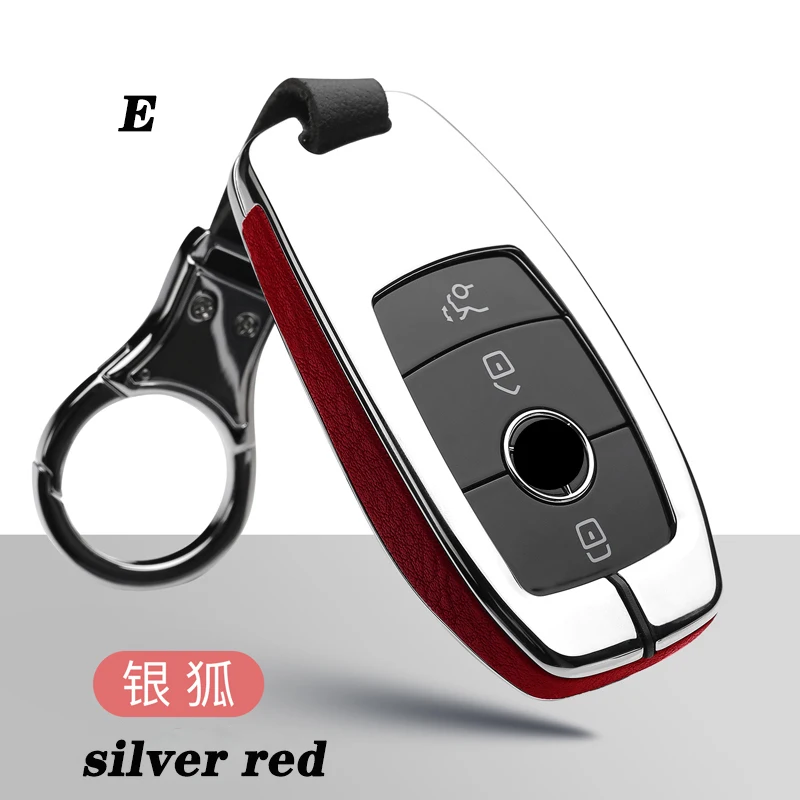 E-silver red Цинковый сплав кожаный чехол для ключей автомобиля для Mercedes Benz E V-Class E300 W202 W210 защитная оболочка брелок автомобильные аксессуары - Название цвета: E-silver red
