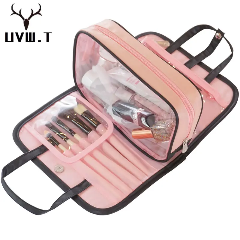 Женская косметичка для путешествий двойной слой прозрачный красивый на молнии