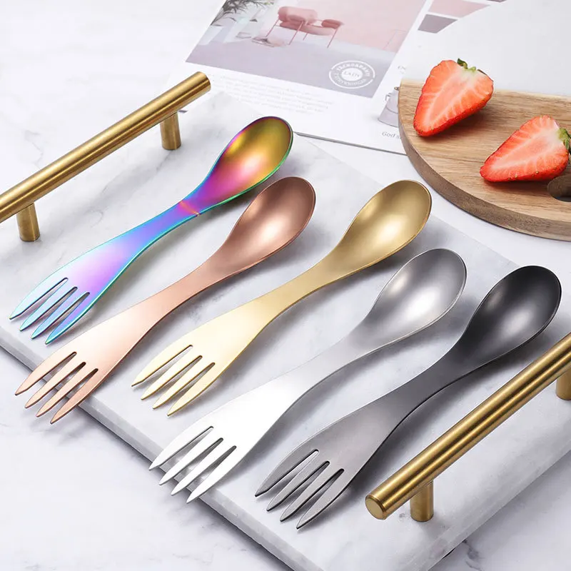 

Dual-purpose spoon Stainless Steel Spoon Stainless Steel Fork Spork Picnic Camp Multi Tool Flatware Utensil Portable Tableware