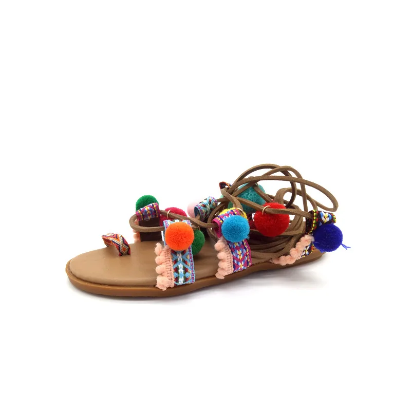 

Cross tassel color flat bottom Roman sandals women's national toe sandals