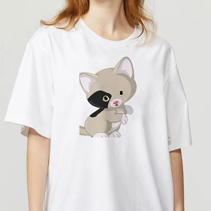 

Women Graphic Cartoon Cat Animal Women Summer White Short Sleeve Harajuku Aesthetic Casual Funny t shirt For Lady Girl