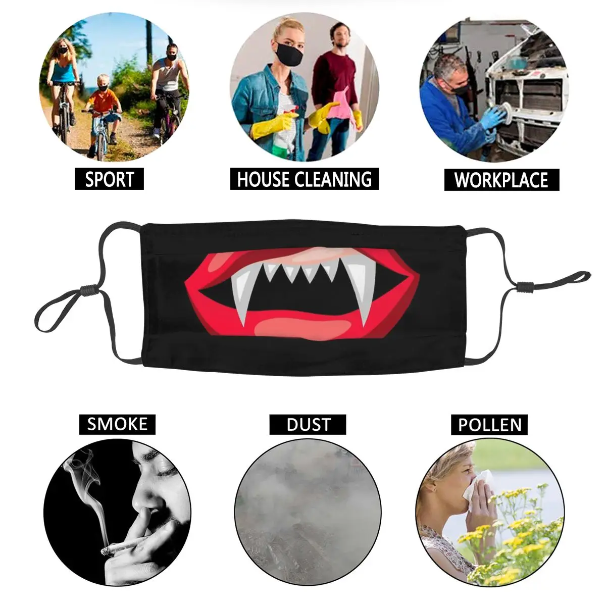 

Vampire Teeth Halloween Reusable Face Mask Mouth Horror Smile Anti Haze Anti Dust Protection Cover Respirator Mouth Muffle