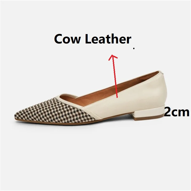 

Ochanmeb Wholesale High Quality Natural Genuine Leather Flats Woman Pointed Toe Plaid Slip ons Casual Shoe Spring Beige Footwear