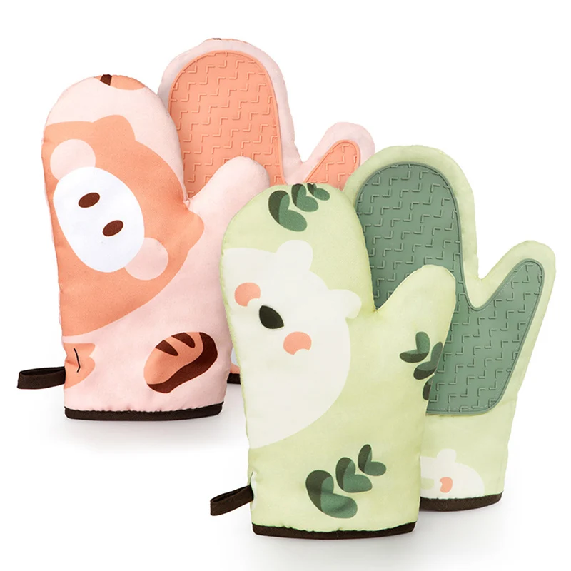 

Cute Silicone Oven Mitts Heat Resistant Oven Gloves Non Slip Cooking Baking Gloves For Kitchen KI