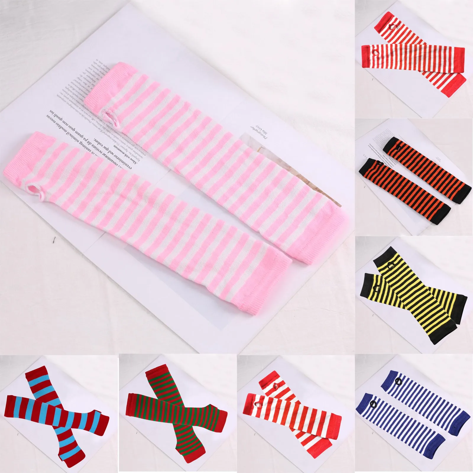 

Unisex Punk Gothic Long Fingerless Gloves Arm Cover Striped Wrist Sleeves Arm Warmer Sleeve Knitted Gloves Женские варежки 2021