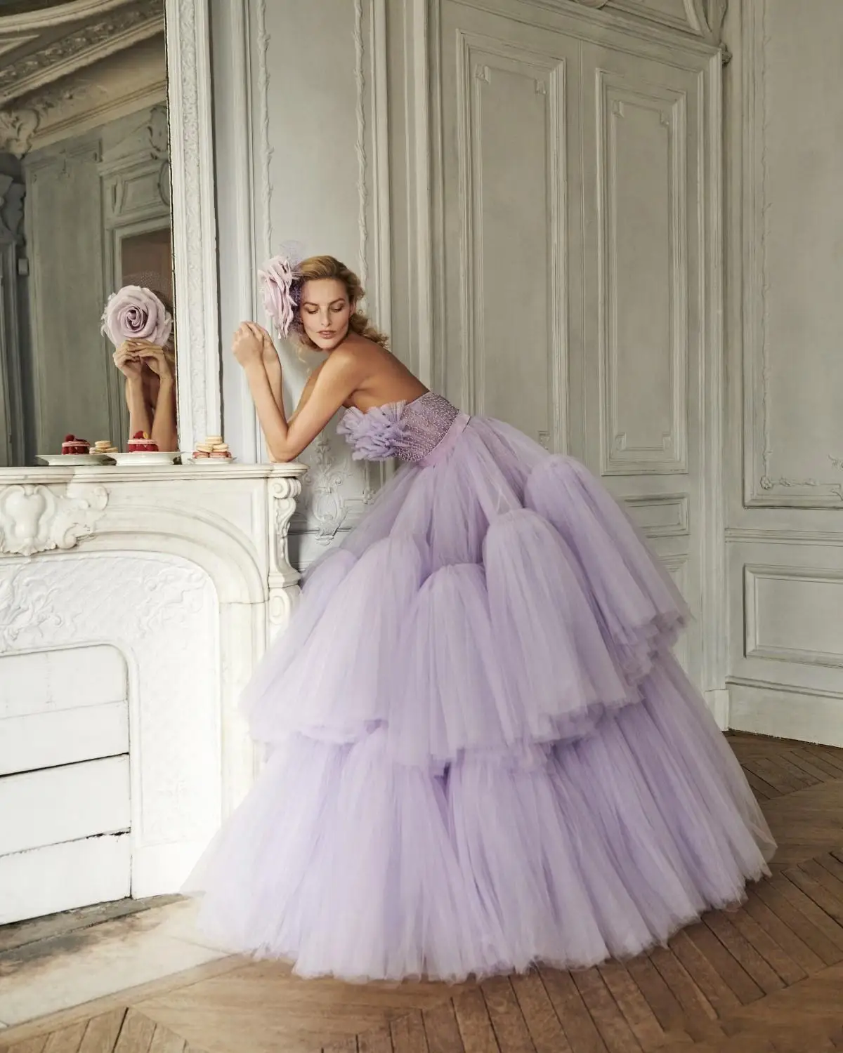 Luxury Purple Ball Gown Prom Dresses Ruffles Tiered Skirts Strapless Evening Dress Party Wear Formal Gowns vestidos robe