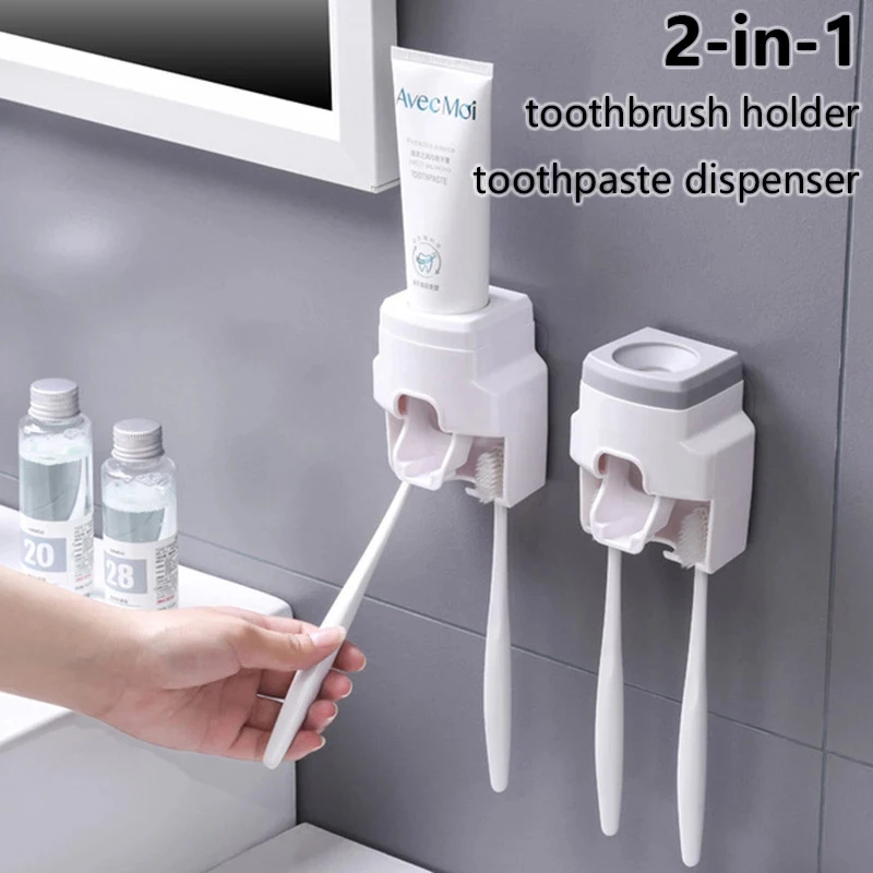 

Toothbrush Holder Dustproof Wall Mounted Convenient Toothpaste Squeezer Toothpaste Dispenser For Bathroom NEWEST