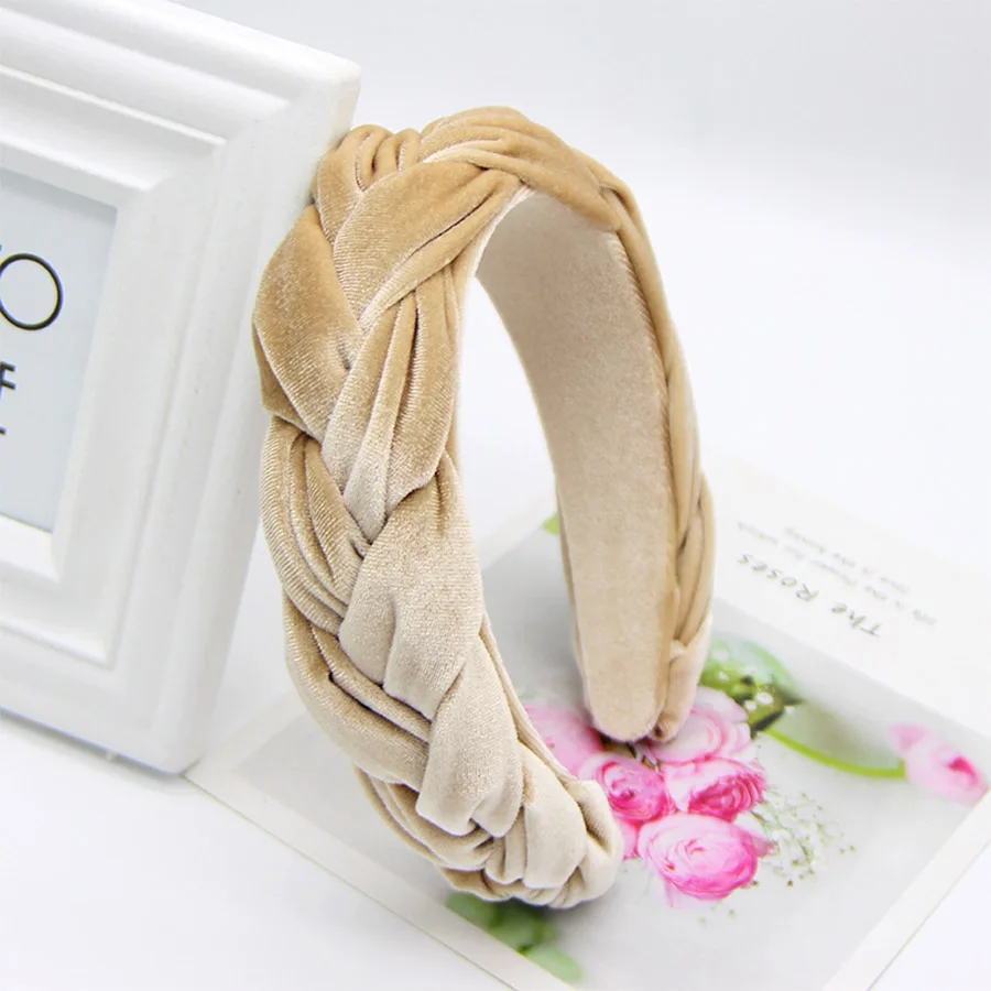 Thick-beige Haimeikang, модная новинка, ободок для волос, твист, косичка, Женский обруч для волос, золото, бархат, ткань, утолщение, зимние аксессуары для волос - Цвет: Thick-beige