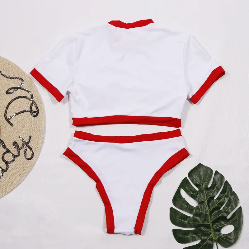 

Sexy High Neck Swimwear Women 2021 Push Up Swimsuit Female Long Sleeve Sports Bathing Suit Brazilian biquini Two-piece Beachwear