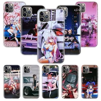 anime girl jdm sports car drift phone case for iphone 11 12 13 pro max 13 mini xr x xs max 7 8 6 6s plus soft cover funda capa