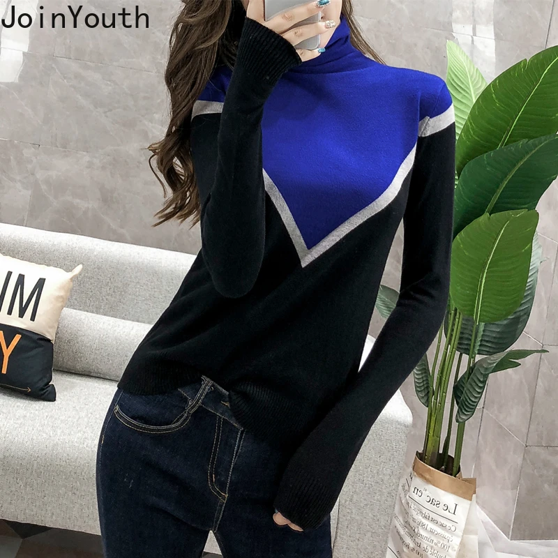 JoinYouth водолазка со вставками 2020 осенние женские зимние свитера одежда