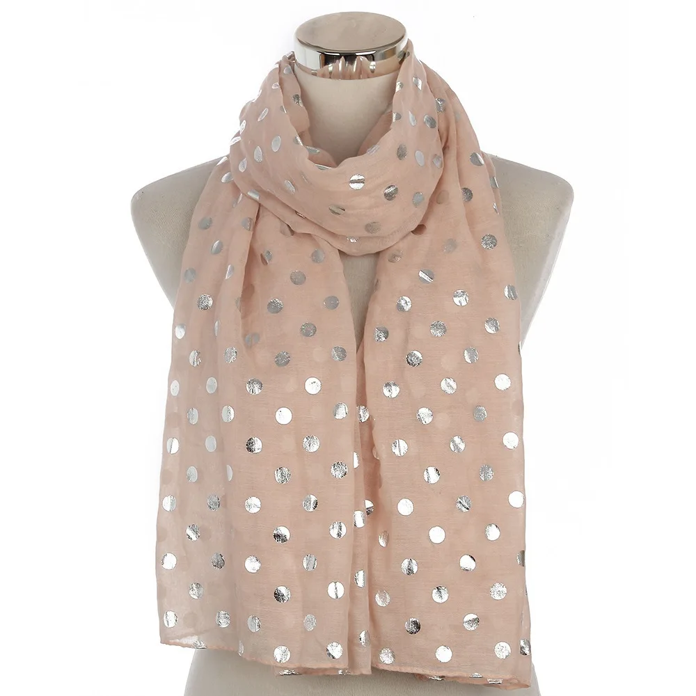 2019 Модный Блестящий шарф в горошек женский желтый розовый красный блестящий