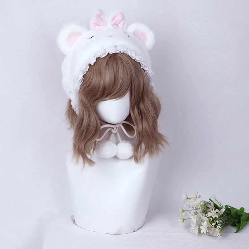 Мягкая Милая Кружевная милая плюшевая теплая шапка в стиле &quotЛолита&quot с ушками