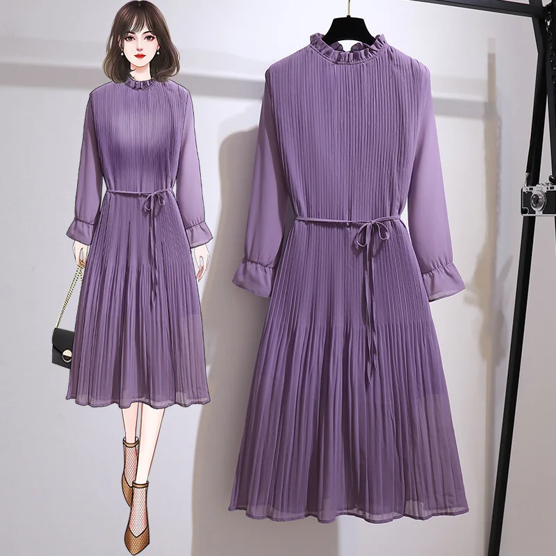 

Women's Clothing Spring Autumn Fat Stylish Slim Pleated Chiffon Sexy Maxi Summer Party Long Dress Vintage High Quality Dress