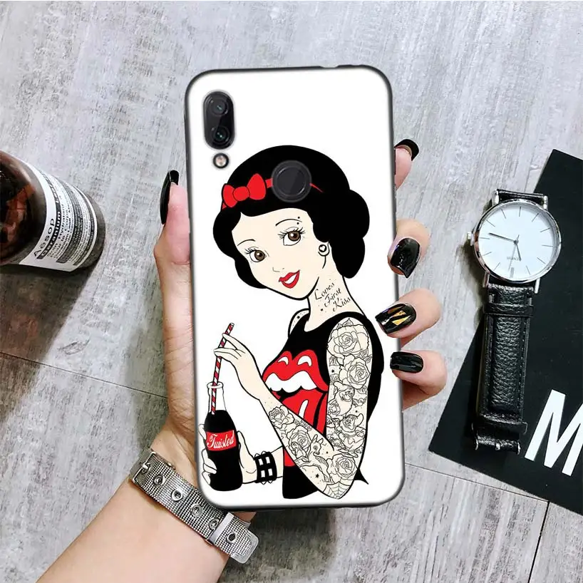 Tattoo girl princess Black Cover Phone Case for Xiaomi Redmi Note 8 7 7S 7A 6 S2 GO K20 Pro 6A Mi 6X 5X A1 CC 9 8 Coque