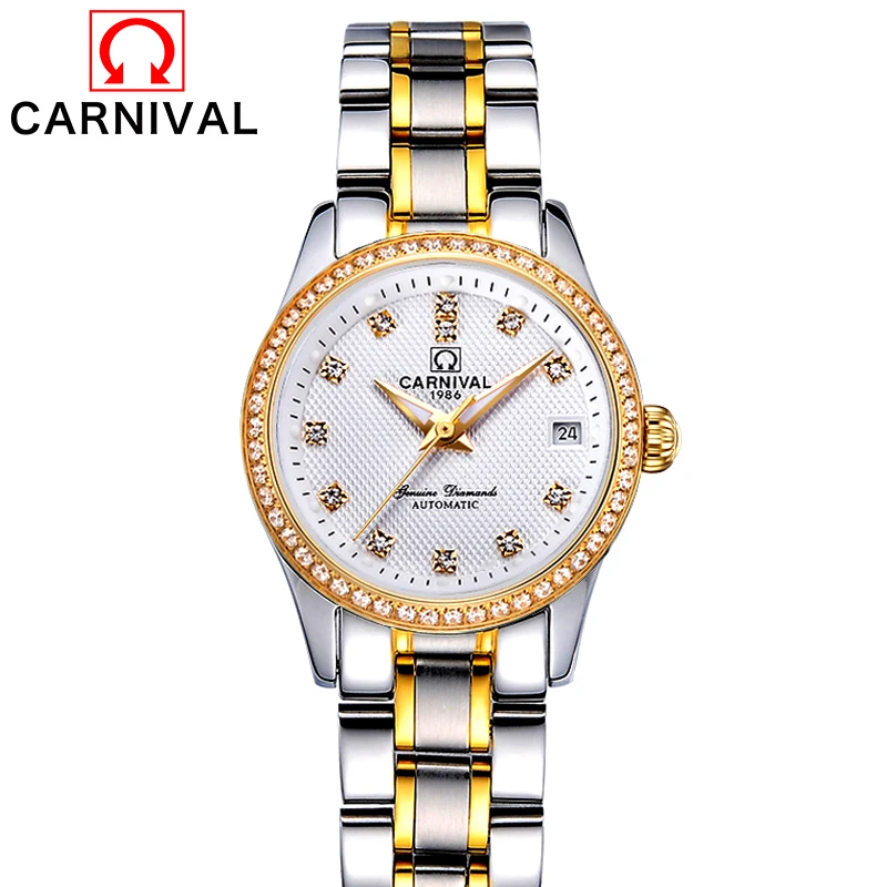 CARNIVAL New Womens Watches Casual Fashion Diamond Set Automatic Mechanical Watch Watch Waterproof Simple Calendar Reloj Mujer enlarge