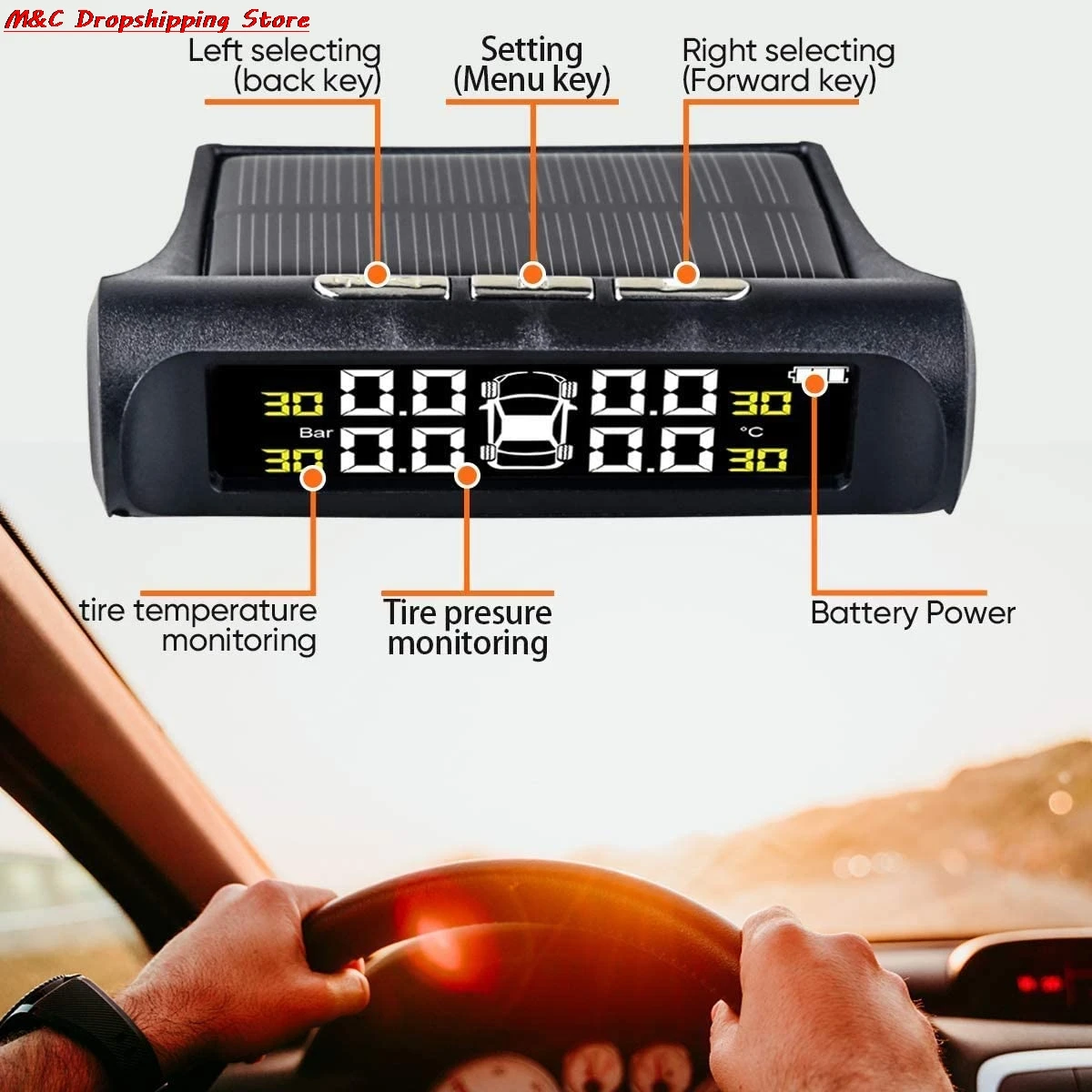 

Car TPMS Tire Pressure Sensor Monitoring System Smart Solar Power LCD Display Auto Security Alarm Systems Tyre Temp Warning