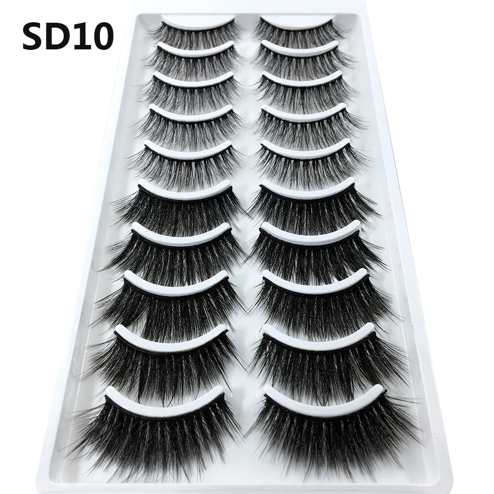 LADYLUNA 1/10Pair Handmade Mixed Wispy Fluffy Natural Thick Long 5D Mink Real Hair False Eyelashes Extension Beauty Makeup Kit