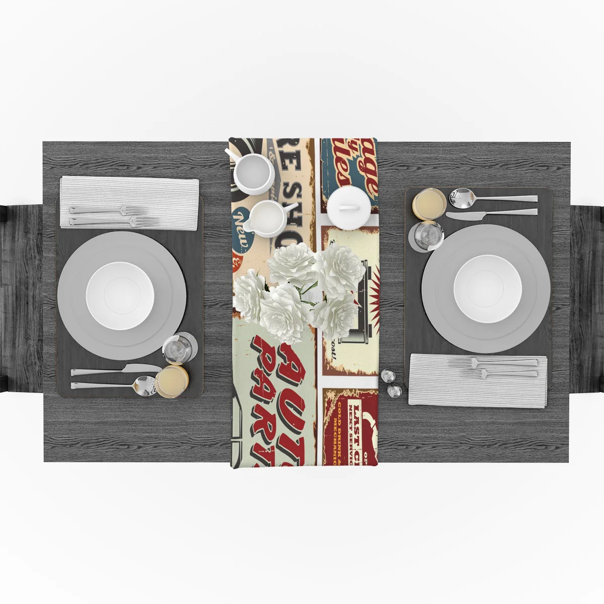 Table Runners Vintage Car Road Mechanic Poster Modern Runner Cloth Dining Decoration for Wedding Party Home Office | Дом и сад