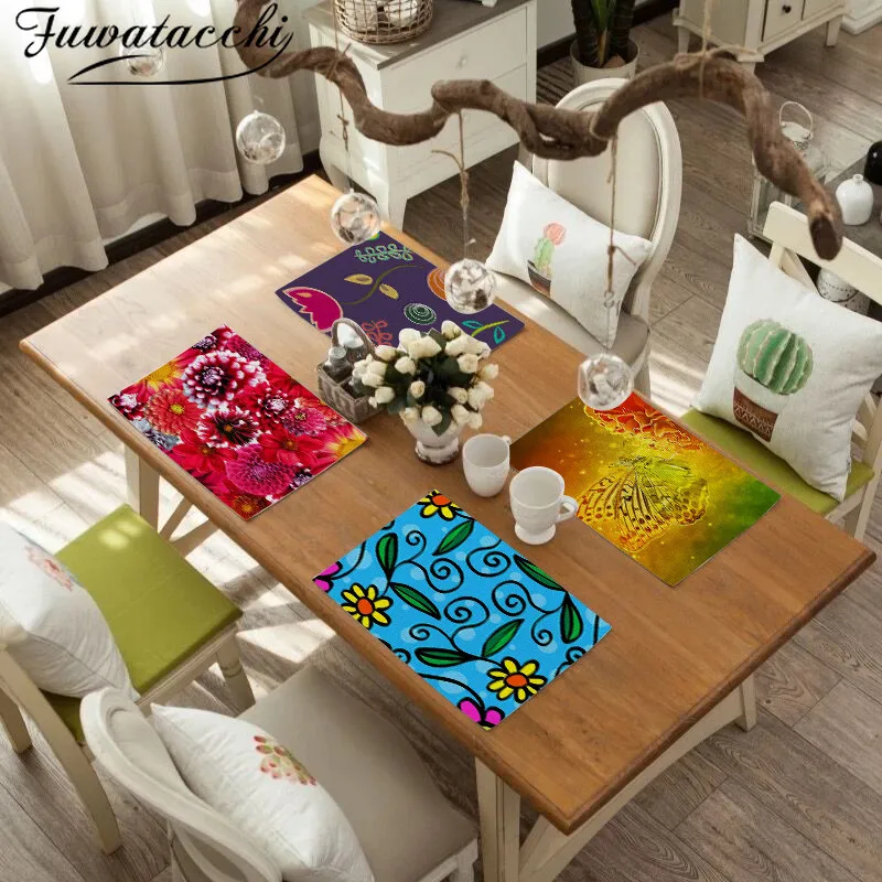 

Fuwatacchi Customizable Ethnic Group Flower Placemat Table Napkin Fabric Coaster Table Decoration Mat Kitchen Accessiories