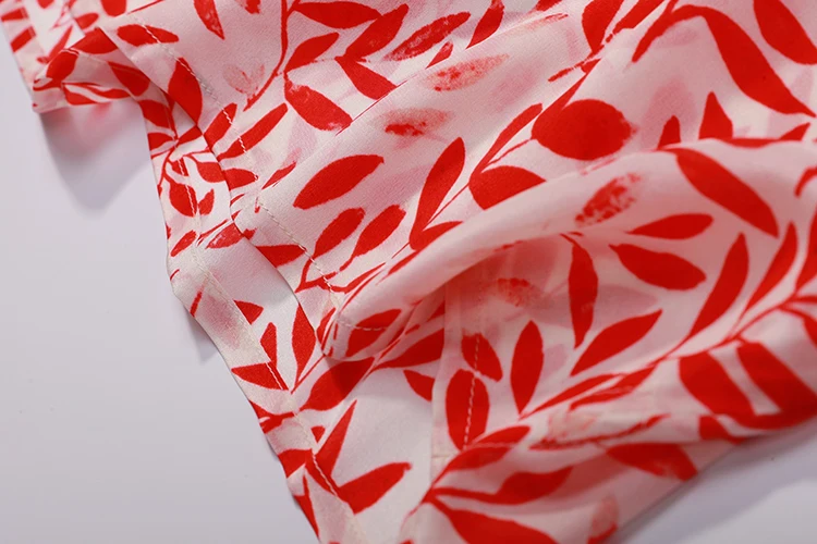 

Women's 100% Mulberry Silk Top Shirt Blouse Crew Neck short sleeves red leaves size M L XL JN219