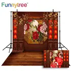 Фон Funnytree для фотосъемки с изображением китайского Нового года, свадебный фон, деревянный фон с изображением цветов и дверей