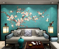 customize any size 3d tooling mural wallpaper new chinese style simple and elegant plum flower and bird background wall painting